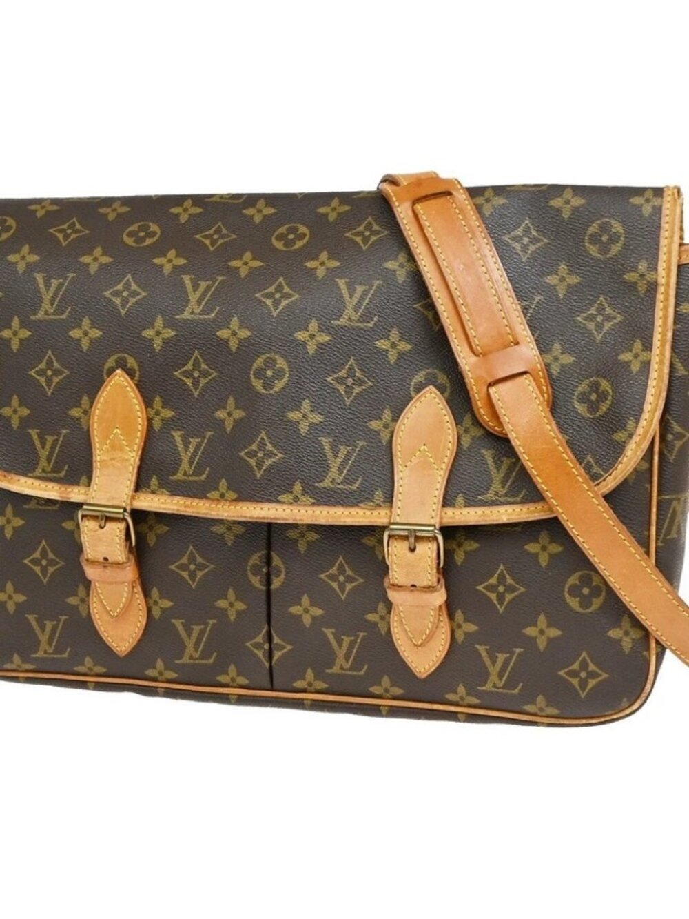 LOUIS VUITTON Gibeciere GM Shoulder Bag Monogram Leather Brown M42249 33YJ479